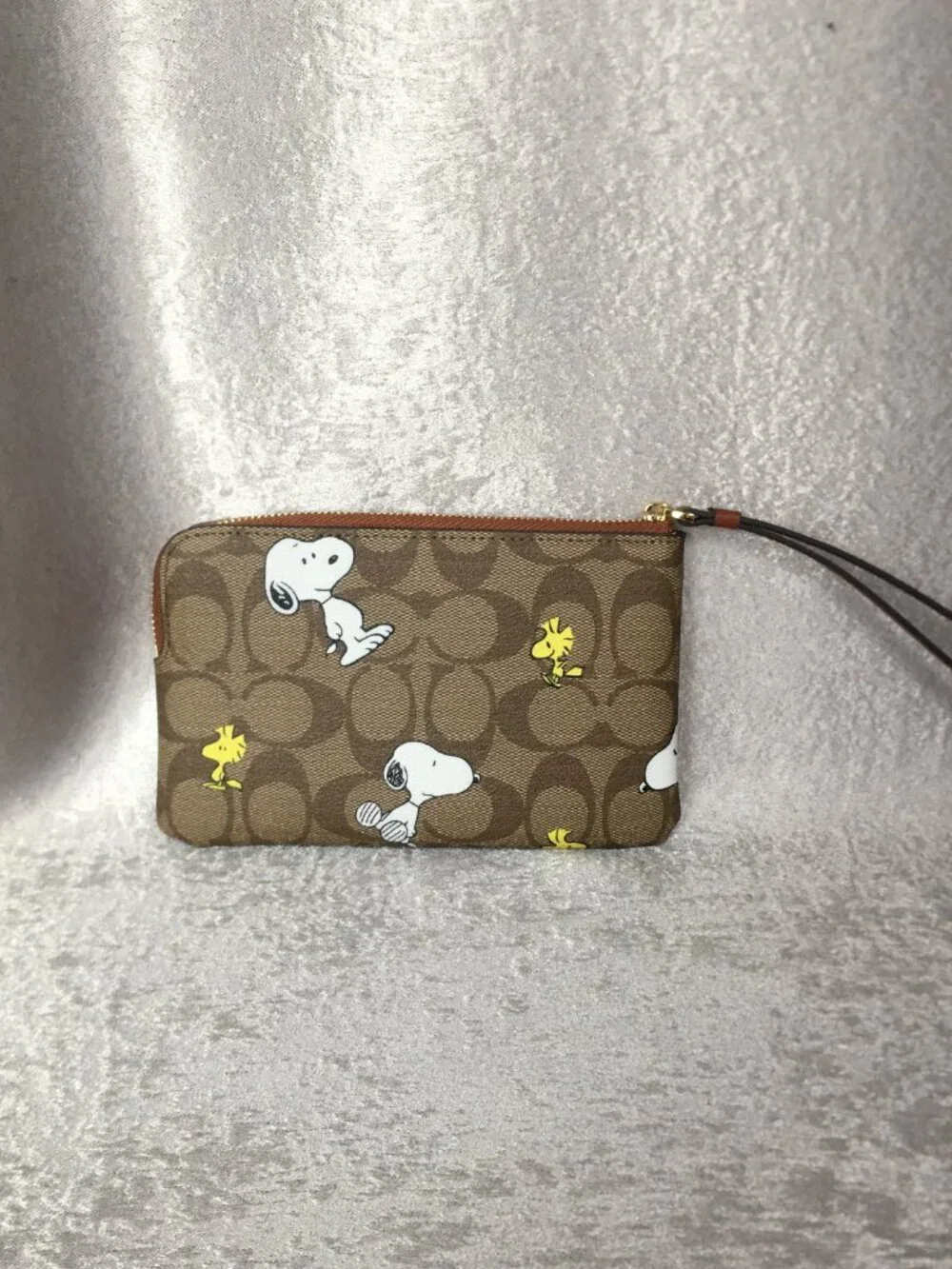 Coach X Peanuts Corner Zip Wristlet Wallet With Snoopy & Woodstock